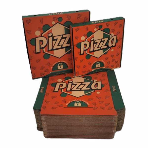 Eko Kilitli Pizza Baskılı Kutusu 100 Adet 28cm X 28cm X 4,2cm