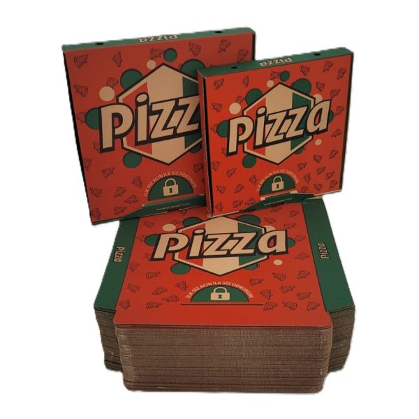 Eko Kilitli Baskılı Pizza Kutusu 100 Adet 26cm X 26cm X 4,2cm