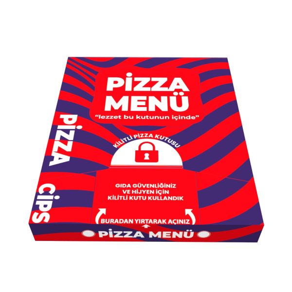 Menülü Kilitli Pizza Kutusu 100 Adet 33cm X 33cm X 4,2cm